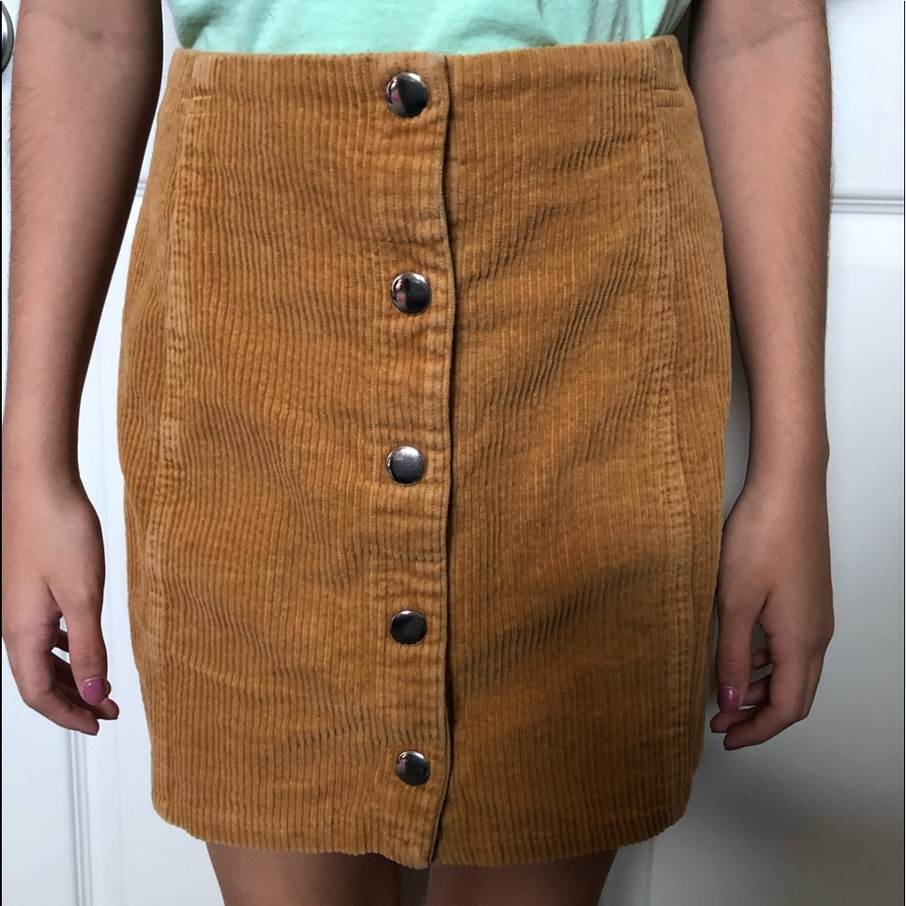 Mustard yellow corduroy button skirt